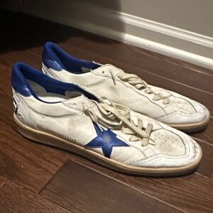 Golden Goose White and Blue Ball Star Sneakers